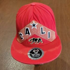 Top Level CALI Bear Embroidered Red Gold Snapback Hat California New One size
